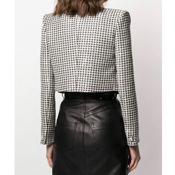 Alessandra Rich Cropped Embellished Sequin Houndstooth Jacket Black & White - Picture 17 of 17